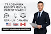 do trademark registration and patent search for US, UK, and canada