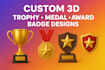 do custom 3d trophy, medal, award, and badge designs for printing and rendering