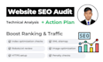 provide detailed website SEO audit report, technical analysis with action plan