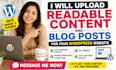 upload readable content and blog posts for the wordpress website