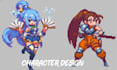 create pixel art character, 8bit game art, and character design