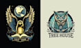 create hand drawn eagle bird owl logo
