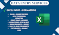 do data typing, excel formatting and data structuring
