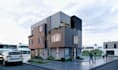 revamp 3d terrace house, exterior elevation, balcony greeney decor, cgi render