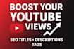 write SEO youtube video titles, descriptions and tags