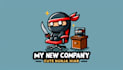 create cute ninja chair cartoon logo with text with any file