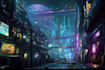 create a cyberpunk futuristic city illustration