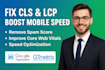 fix cls and lcp issues, improve mobile speed, and reduce spam score
