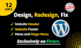fix, create, redesign wordpress website header, footer, or mega menu
