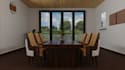 renew modern dining space,greenery atmosphere,wooden furniture texture rendering