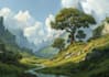 draw isometric fantasy landscape illustration in 2d