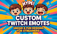 design custom twitch emotes, sub badges, and animated streamer graphics