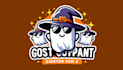 create cute cartoon ghost sunglasses witch hat logo with text with any file