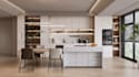 design a 3d modern kitchen, wardrobe, layout, cabinet, pantry 3d rendering, home