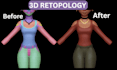 do 3d model retopology, uv unwrap, texture bake, uv mapping