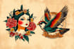 draw traditional or old school tattoo design