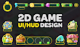 design 2d game UI hud screens, elements and mobile UI kit