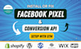 install or fix meta facebook pixel and conversion API with gtm