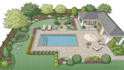 design layout 2d, landscape garden, backyard, pool