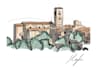 digital sketch and watercolor of houses and buildings