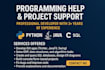 write python java c, gui apps and sql database projects