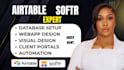 setup airtable database, softr webapp with visual design