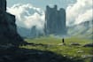 create a fantasy landscape, background illustration