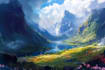 create a fantasy landscapes and scenery art