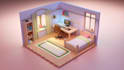 create 3d low poly room, environment, scene in blender