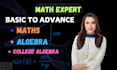 assist in basic to advance math, algebra and college algebra problems or tasks