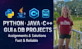 do python java c assignments, gui apps and sql database projects
