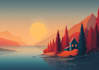 illustrate beautiful flat landscape illustration art