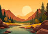 draw a flat vector landscape, poster illustration