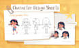 draw character design, orthographic, turnaround and expressions
