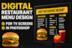 create digital restaurant menu design food, tv screen menu