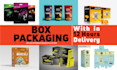 do product packaging design, box dieline, label, and pouch