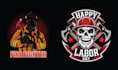 create high quality skull firefighter logo with axe illustration