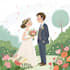 draw cute couple and wedding portrait illustration
