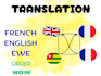 translate english to french and ewe togolese