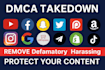 takedown delete remove harassing defamatory harmful negative posts social media