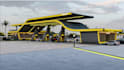 modern 3d gas station,mini mart,ev charging,staff room,building plan,elevation