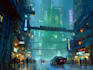 create a cyberpunk futuristic city art