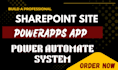 create sharepoint site, microsoft powerapps database app, power automate systems