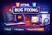 do html css bug fixing, fix js, jquery and responsive issues