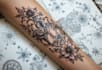 micro realistic linework and geometric style tattoo design