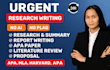 do research and summary writing, report writing, literature, review, case study