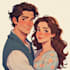 illustrate romantic cute couple portrait