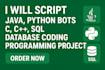 script java, python bots, c, cpp, sql database coding programming project