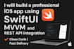 build a professional ios app using swiftui, mvvm, and rest API integration