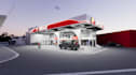 redesign3d gas station,fuel pump,charging station,parking space render,landscape